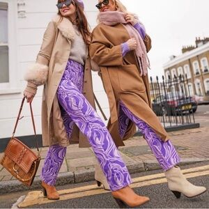 NWT Zara Straight Leg High Rise Purple & Lavender Marble Swirls Print Jeans 💜